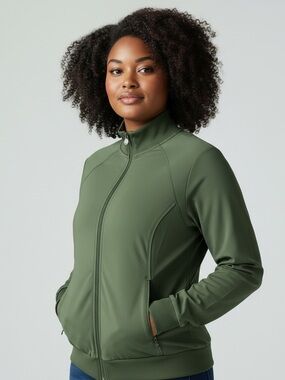 Cherokee Infinity Scrub Jacket 2XL Olive Green Zip Front Warm Up Ribbed 2391A